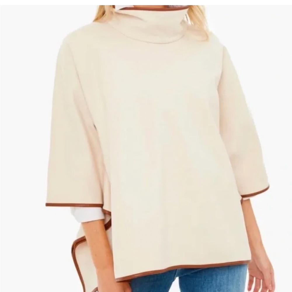 Tuckernuck white Leather Trim Funnel Neck Piper Poncho